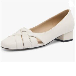 Maiyang Ivory Square Toe Cutout Slip on Pumps Low Chunky Block Heel Classic Shoe